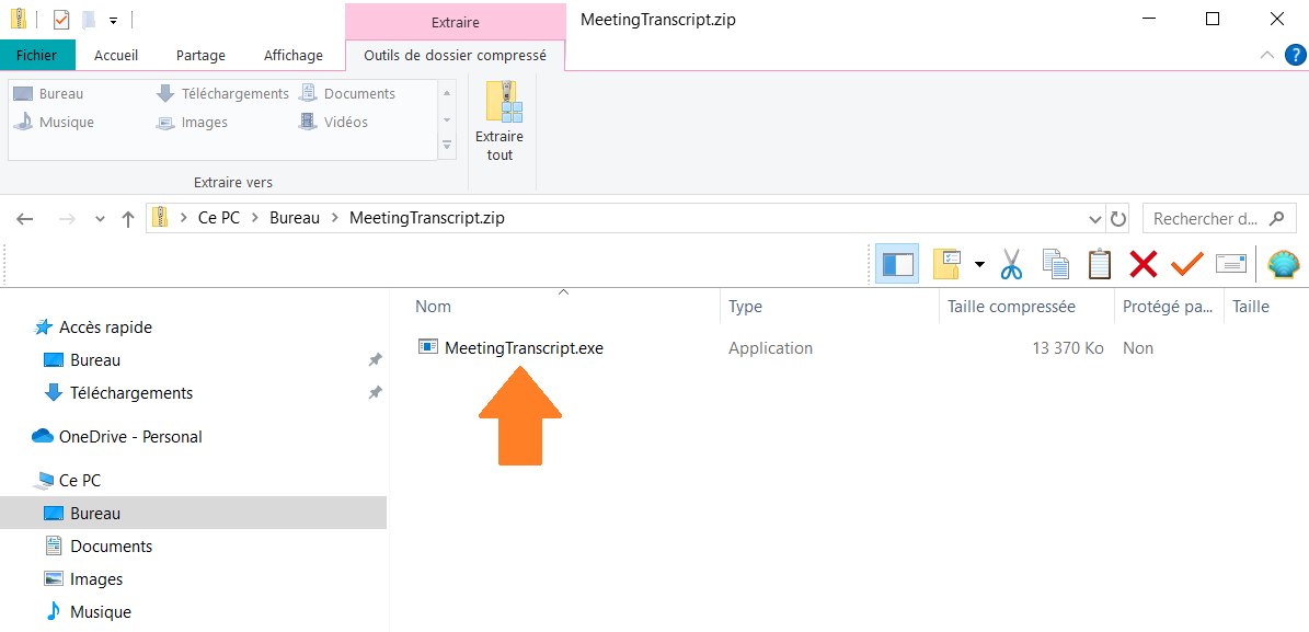 Lancer l'application Windows de Meeting Transcript