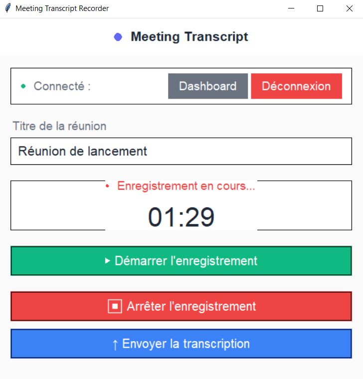 Enregistrement en cours  de l'application Windows