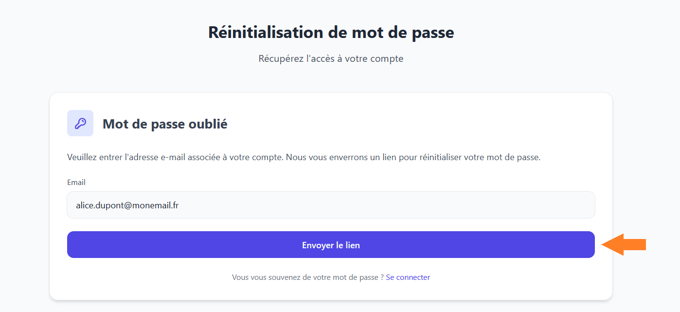 Envoyer le lien pour réinitialiser le mot de passe