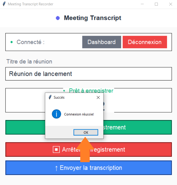 Interface de l'application Windows