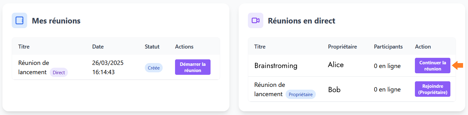 Continuer une réunion